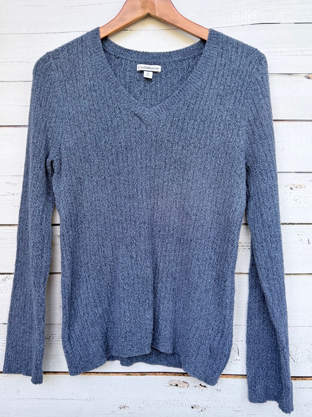 Croft & Barrow Textured Boucle Knit V-Neck Pullover Sweater Size Medium